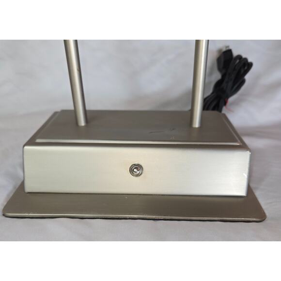 Vintage Art Deco Brushed Steel Tech Desk Lamp Outlet Plugs Phone Outlets Chrome - Picture 3 of 16